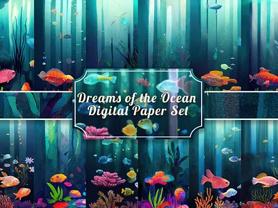 Dreams of the Ocean Digital Paper Set design digital paper graphic design illustration vector