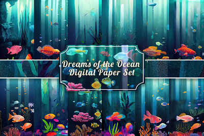 Dreams of the Ocean Digital Paper Set design digital paper graphic design illustration vector