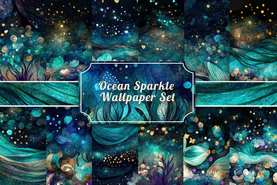 Ocean Sparkle Wallpaper Set design digital paper graphic design illustration vector wallpaper