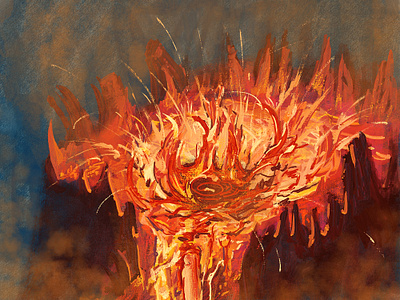 Vulcano fire illustration landscape lava painting spray texture vulcano