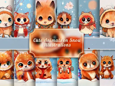 Cute Animals on Snow Illustrations design digital paper graphic design illustration vector wallpaper