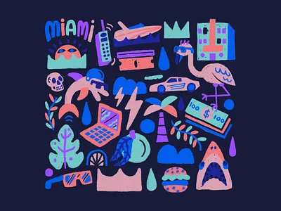 Agency Mural art deco boat brooklyn coral design dolphin flamingo florida illustration levy miami new york noah noah levy palm tree pink purple shark tropical