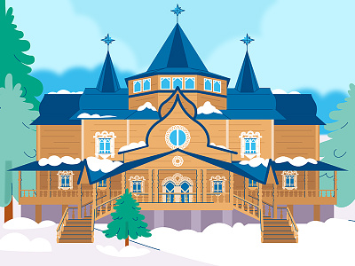 Ded Moroz's residence childish house illustration residence vector winter