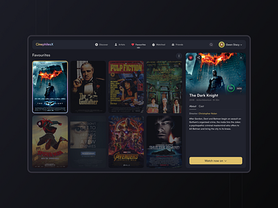 Daily UI Challenge -44: Favourites dailyui darkmode design favourites flat logo minimal moviestreaming ui ux