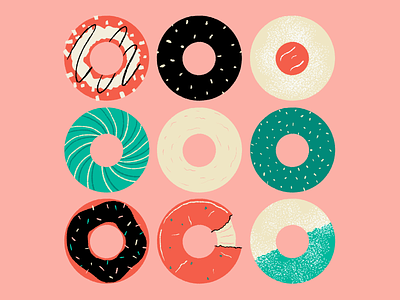 Circular Foods bagel circle dessert donut flat food illustration inktober procreate ring