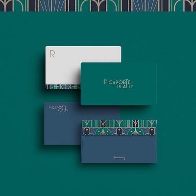 PR STATIONARY artdeco blue brand brand identity branding cards design green identity illustration inspiration logo notecards real estate realty stationary