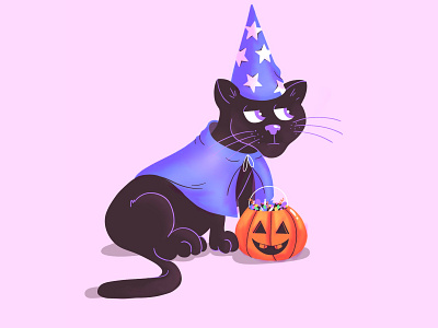 Wizard Cat cat costume digital illustration doodle halloween illustration inktober october pastel procreate pumpkin spooky trick or treat wizard