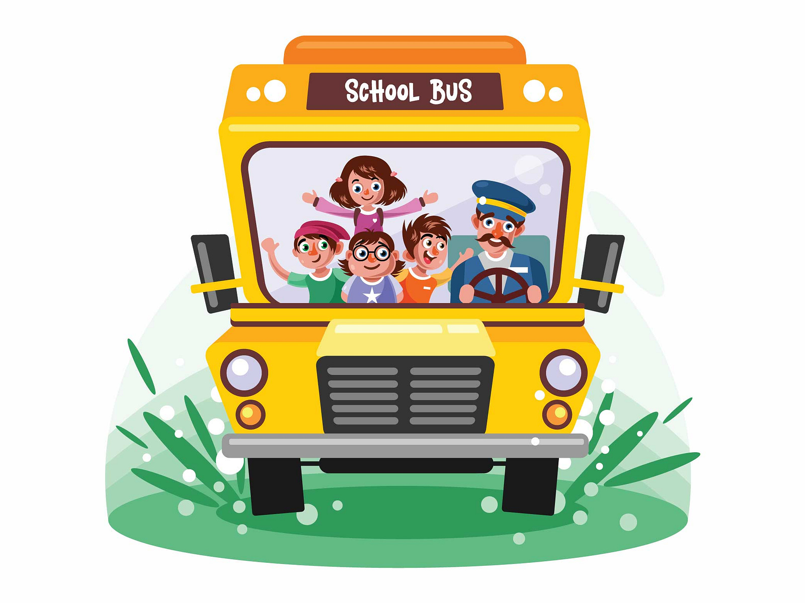 Kids Riding School Bus Vector Illustration By Ianmikraz On Dribbble