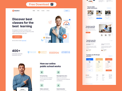 Free Elearning Landing Page admin template class ui design elearning elearning landing page elearning ui elearning website figma admin figma download figma freebies free figma download freebies illustration inspiration ui school ui ui ux user interface website design