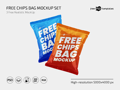 Free Chips Bag Mockup Set bag chips food free freebie meal mock up mockup mockups photoshop psd template templates