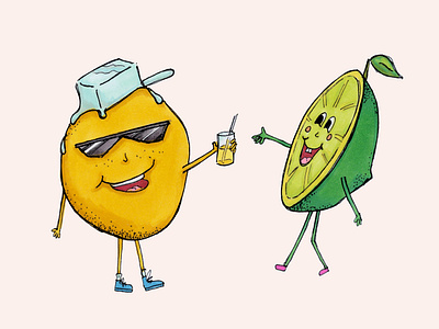 Lemon Lime characters cordial graphic design hand drawn illustration label design lemon lime sketch