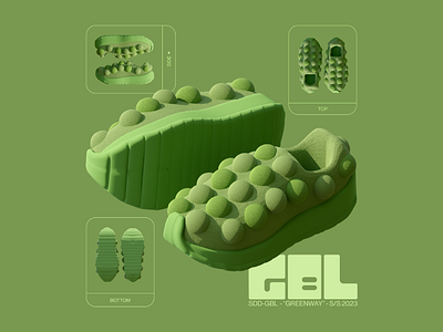SDD - GBL "GREENWAY" CONCEPT 3d abstract blender concept cute design flat fuzzy green illustration layout logo print render render art shoes sneaker type vector