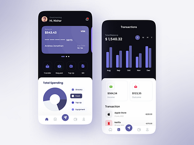 Finance Mobile App 💳 app banking card chart component credit card debit design finance fintech income minimalist mobile modern payment transaction ui uiux ux wallet