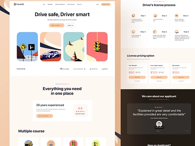 Driving School Website applicant course driving driving school website emergency home page illustration instruction landing page license pricing testimonials traffic illustration traffic science traffic sign unspace vehicle vehicle license webdesign website