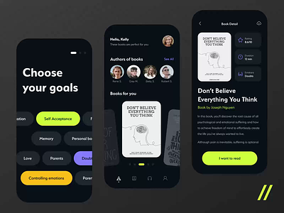 Book Summary App android animation app app interaction audio book category dashboard design goal ios listen mobile mobile app rate read summary ui uiux ux