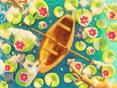 Water Lily 3d 3d artist 3d boat 3d design 3d illustration 3d nature 3d water cartoonish cover cozy cute 3d flowers georgia graphic design lake nature spring tbilisi trees water lily