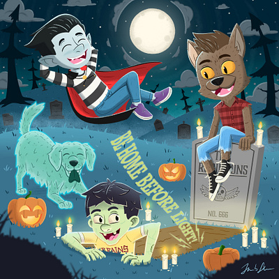 Be home before light! animation book character chibi children cute halloween illustration kids lit trick or treat