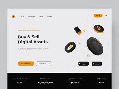 CryptoCurrency Blockchain UX/UI Concept bitcoin blockchain clean crypto crypto currency crypto landing cryptocurrency design ethereum exchange minimal popular trading transactions ui ux web web design web3 website