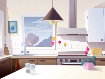 Kitchen Interior background cartoon env environment home illustration illustrator interior kitchen scene scenery sek sekond styleframe table window