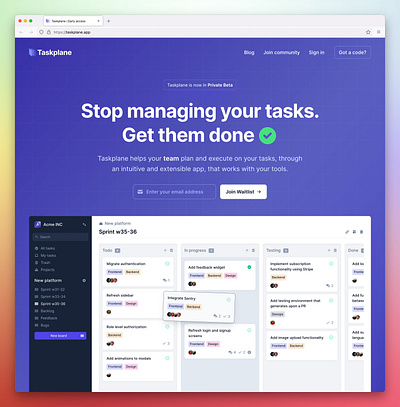 Taskplane landing page design web