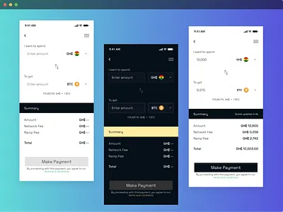 Crypto On Ramp/Off Ramp blockchain cryptocurrency defi design figma mobile app nft ui user experience