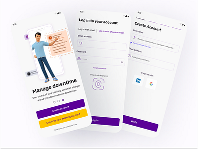Onboarding, login and sign up screens of a mobile banking App app bank app design mobile app ui ux
