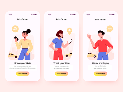 Onboarding Flow (Cab App) cab creative design drive flow graphic design illustration interaction interface intro onboarding taxi ui user ux