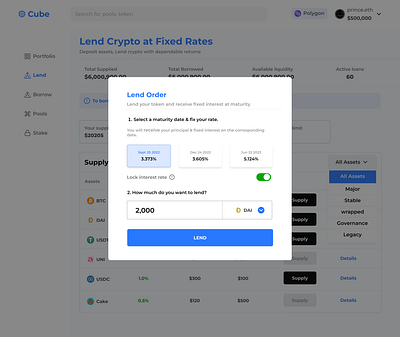 Cube - Lending Protocol Flow. apy blockchain crypto defi smart money supply web3