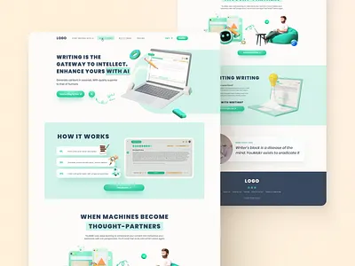 Landing design: Youmakr - web service for AI-writing ai ai writing design digital essay figma landing ui uiux