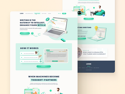 Landing design: Youmakr - web service for AI-writing ai ai writing design digital essay figma landing ui uiux