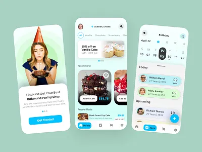 Cake and Pastry shop and Reminder app design chocolate cake shop e e commerce app graphic design online restaurant pastry shop restaurant shop ui