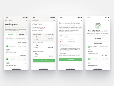 Buy and sell shares between shareholders - Hapimag app marketplace mobile product design shares ui ux
