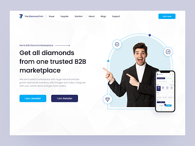 B2B Diamond Marketplace | Landing page design diamond landingpage marketplace minimal modern popular shots ui ui design uiux web web design