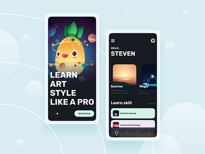 Art learing mobile app app clean cute darkmode design ui ux