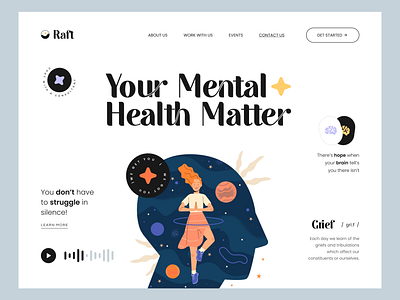 Mental Health Landing Design Concept art best design emotion health app illustration landing page meditation mental mental health minimalist design online doctor peace app psychology website therapist therapy ui design ux web design website design website ui design