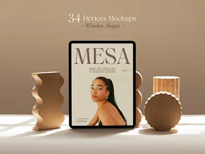 Mesa - Digital Devices Mockups with natural sunlight and wooden 3d branding graphic design ipad pro mockups iphone iphone mokups logo mesa mockup mockup natural sunlight photorealistic portfolio portfolio mockups scenes trendy shape wood shape