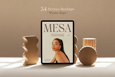 Mesa - Digital Devices Mockups with natural sunlight and wooden 3d branding graphic design ipad pro mockups iphone iphone mokups logo mesa mockup mockup natural sunlight photorealistic portfolio portfolio mockups scenes trendy shape wood shape