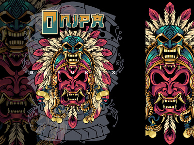 Onipa apache apparel design artwork culture dark art design devils digital drawing digital illustration ethnic evil graphic design illustration indian japanese merchandise oni ronin scary skull