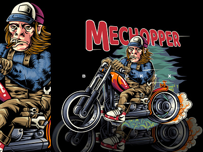 Mechopper animals apparel design art cool artwork bike bikers chimpanzee chopper club costume design culture design digital drawing funny graphic design illustration man mechanic merchandise summer