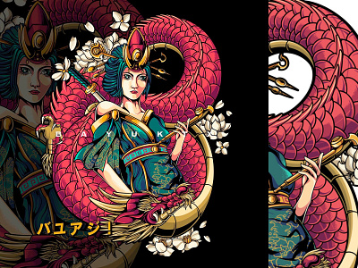 Geisha red dragon anime apparel design art cool art culture artwork costume design dark art design digital drawing digital illustration dragon geisha girl graphic design illustration japanese merchandise mythology nft red dragon