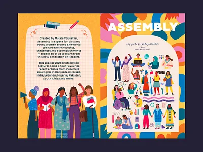 Assembly. Malala Fund publication editorial empowerment girl girlpower graphic design illustration ladies malala publication women
