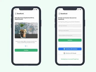 Registration / Login and Onboarding Page africa authentication business design equity crowdfunding form forms investor kenya login mobile onboarding otp register registration seedfund signup sme ui ux