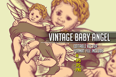 VINTAGE BABY ANGEL adobe illustration angel angel wings apparel design art artwork classic custom illustration custom work engrave engraved art handrawn art illustration tshirt design vector vintage