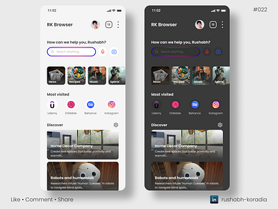 Daily UI 022 - Search dailyui dailyui day 22 search dailyui search dailyuichallenge dark mode mobile ui design day 22 search design design inspiration latest ui design trends mobile ui mobile ui design rushabh koradia rushabh ui search dailyui search day 22 dailyui ui ui design ui inspiration ui trends uxrushabh
