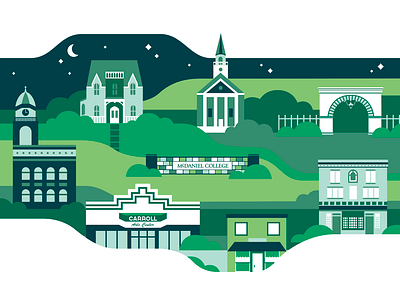 College Town buildings campus college community flat graphic design illustration town