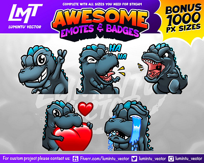 Godzilla - Chibi Minizilla Twitch Emotes by Lumintu Vector anime anime twitch emotes chibi chibi twitch emotes cute cute twitch emotes emoji emote godzilla minizilla sticker streamer twitch twitch emotes