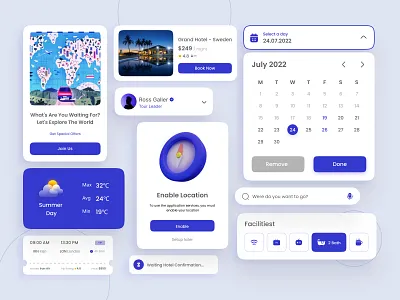 Travel App Components - Light✈️🏨 app branding components design ecommerce game graphic design illustration light logo nft travel trend ui ux web