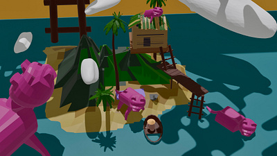 Low poly Fantasy Island 🏝 3d modeling digital art fantasy island lonely island pink tigers robinson crusoe