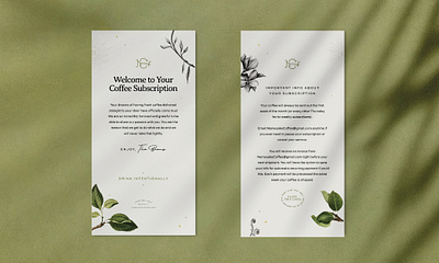 Coffee Subscription Welcome Card brand identity branding business card coffee branding coffee subscription design food and drink industry hospitality brand illustration logo mockup natural brand nature branding nature inspired restaurant branding stationery subscription card welcome card