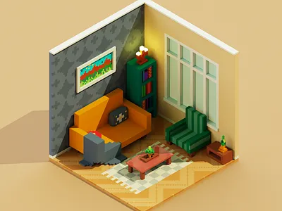 Voxel Living Room 3d design illustration magicavoxel voxel